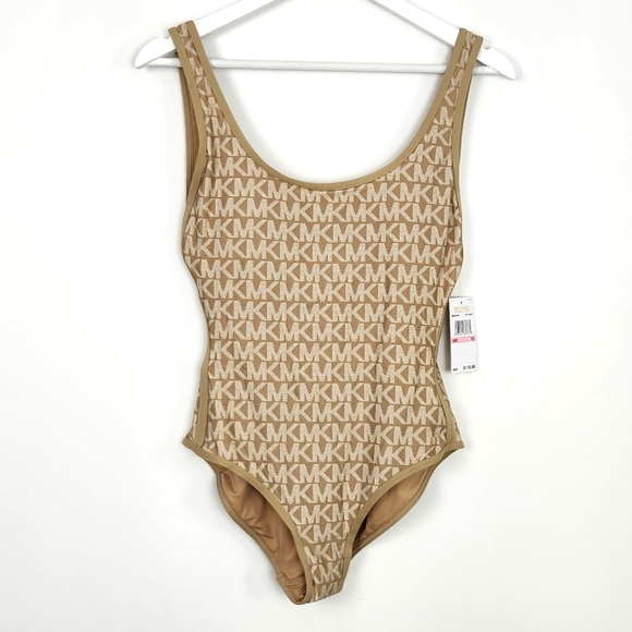 Michael Kors Other - MICHAEL Michael Kors Logo Khaki One Piece Swimsuit Size 10 Padded NWT